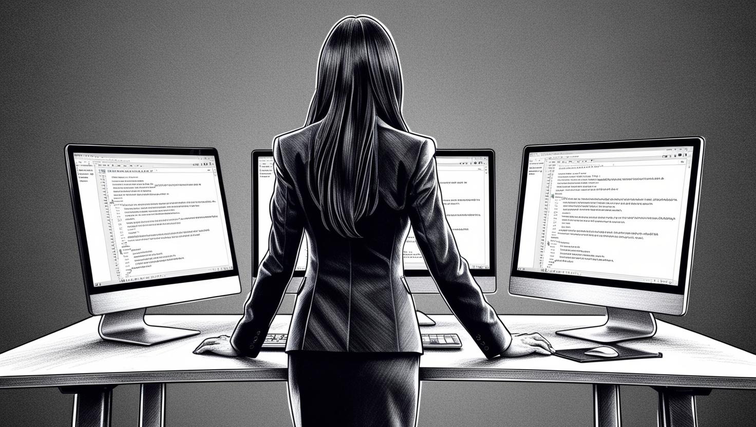 Woman confidently working at desk — the look and feel of ThreeOneOgirl software